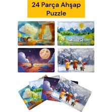 Çocuklar Için Eğitici ve Öğretici Ahşap 24 Parçalı 4 Adet Puzzle Yapboz Montessori Oyuncak Seti