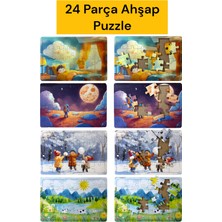 Çocuklar Için Eğitici ve Öğretici Ahşap 24 Parçalı 4 Adet Puzzle Yapboz Montessori Oyuncak Seti