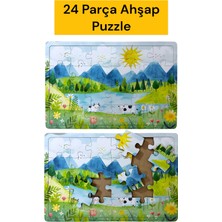 Çocuklar Için Eğitici ve Öğretici Ahşap 24 Parçalı 4 Adet Puzzle Yapboz Montessori Oyuncak Seti