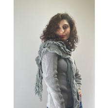 Gri Triko Fırfırlı Kadın Fular Şal 200X25 cm