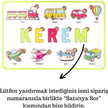 Pugitto Ahşap Isme Özel Çocuk Doğum Günü Hediye Dekoratif Tablo Süs Eğitici Puzzle Yapboz - Taşıtlar