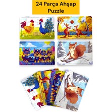 Pugitto Çocuklar Için Eğitici ve Öğretici Ahşap 24 Parçalı 4 Adet Hayvanlar Puzzle Yapboz Montessori Oyuncak Seti