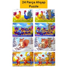 Pugitto Çocuklar Için Eğitici ve Öğretici Ahşap 24 Parçalı 4 Adet Hayvanlar Puzzle Yapboz Montessori Oyuncak Seti