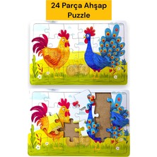 Pugitto Çocuklar Için Eğitici ve Öğretici Ahşap 24 Parçalı 4 Adet Hayvanlar Puzzle Yapboz Montessori Oyuncak Seti