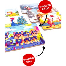 Pugitto Çocuklar Için Eğitici ve Öğretici Ahşap 6 Adet 6 Parçalı Hayvanlar Puzzle Yapboz Seti