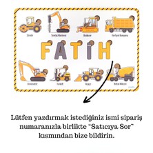 Ahşap Isme Özel Çocuk Doğum Günü Hediye Dekoratif Tablo Süs Eğitici Puzzle Yapboz - Iş Makineleri