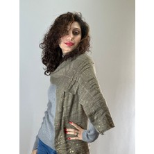 Kahverengi Varaklı Kadın Fular Şal Atkı 200X35 cm