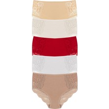 Hnx 5'li Basen ve Arka Yarım Dantel Pamuklu Yüksek Bel Büyük Beden Kadın Külot