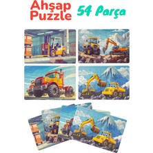 Çocuklar Için Eğitici ve Öğretici Ahşap 54 Parçalı 4 Adet Iş Makineleri Puzzle Yapboz Montessori Oyuncak Seti