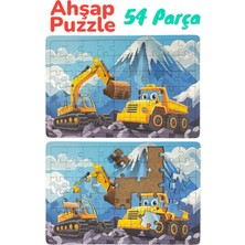 Çocuklar Için Eğitici ve Öğretici Ahşap 54 Parçalı 4 Adet Iş Makineleri Puzzle Yapboz Montessori Oyuncak Seti