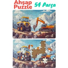 Çocuklar Için Eğitici ve Öğretici Ahşap 54 Parçalı 4 Adet Iş Makineleri Puzzle Yapboz Montessori Oyuncak Seti