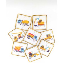 Çocuklar Için Eğitici ve Öğretici Ahşap 8 Adet 4 Parçalı Iş Makineleri Mini Puzzle Yapboz Montessori Oyuncak Seti