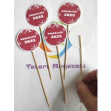 Dudu Kids 15  cm  Uzun Kürdan - 30 Adet Dekoratif Hoşgeldin 2025 Baskılı Yılbaşı Kürdanı-Kokteyl Karıştırıcı