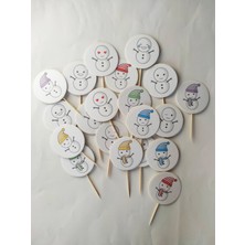 Dudu Kids 30 Adet Dekoratif Yuvarlak Bayraklı Kardan Adam Baskılı Yılbaşı Kürdanı 6,5  cm