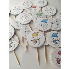 Dudu Kids 30 Adet Dekoratif Yuvarlak Bayraklı Kardan Adam Baskılı Yılbaşı Kürdanı 6,5  cm