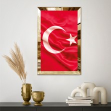 Zevahir Mobilya Dekorasyon Gold  Aynalı Pleksi Çerçeveli Türk Bayrağı Tablo