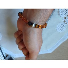 Kehribar Boncuklu Unisex Bileklik Bal Renkli