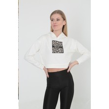 Leopar Renkli  Baskılı Kapüşonlu Sweat-3