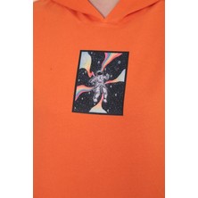 Astronot Renkli  Baskılı Kapüşonlu Sweat-6