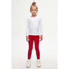 Beyaz Basic Mevsimlik Likralı Uzun Kollu Kız Çocuk Tişört