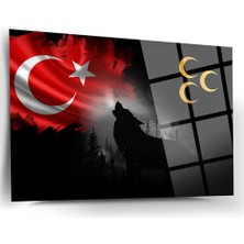 Taulart Bozkurt Üç Hilal ve Bayrak 4mm Kırılmaz Temperli Yüksek Çözünürlüklü Cam Tablo