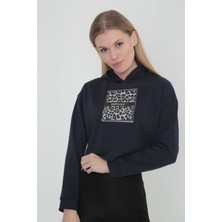 Leopar Renkli  Baskılı Kapüşonlu Sweat-3