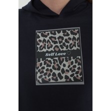 Leopar Renkli  Baskılı Kapüşonlu Sweat-3