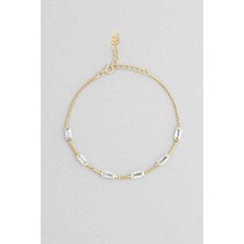 So CHIC Renkli Taşlı 18 Ayar Sarı Altın Kaplama 19 Cm Gümüş Baget Bileklik