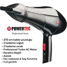 Powertec TR-701 Profesyonel Fön Makinesi + Vigo Difüzör Başlık + Profesyonel Fön Fırçası