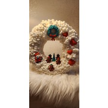 Beyaz Ledli Özel Tasarım El Yapımı Yılbaşı Konseptli Motifli Hediye Dekoratif 30 cm Duvar Kapı Süsü