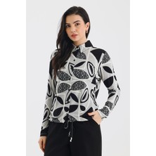 Brz Collection Desenli Kadın Gömlek Gri