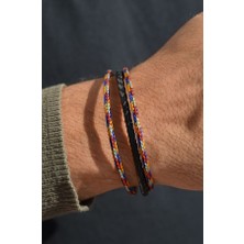 Sacce Scarves & Accessories Renkli İp Erkek Deri Bileklik Kombin Tasarım Bileklik Erkek