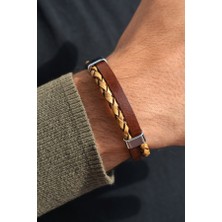 Sacce Scarves & Accessories Casual Erkek Deri Bileklik Kahve Tonlu Deri Erkek Bileklik