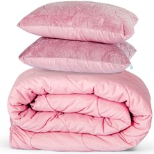 Moda Home Bedding Welsoft Pembe Yorgan Seti Çift Kişilik (2Adet Silikon Yastık ve Kılıfları Hediye)