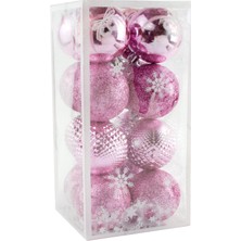 16 Adet Lüks Pembe Renkli Cici Top Yılbaşı Ağaç Süsü