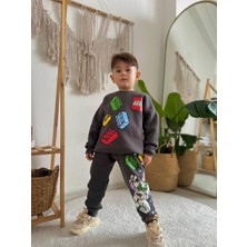 Sacro Kids LEGO Oyuncak Desenli Baskılı Eşofman-Sweatshirt 3 Iplik Şardonlu Kışlık Erkek Çocuk Takım