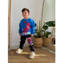 Sacro Kids Örümcek Adam Desenli Baskılı Eşofman-Sweatshirt 3 Iplik Şardonlu Kışlık Erkek Çocuk Takım