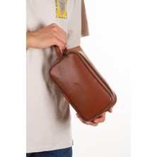 Newish Polo Erkek Taba Deri Portföy Clutch Traş Kozmetik Bakım ve Günlük El Çantası newpolo277