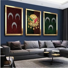 Zevahir Mobilya Dekorasyon 3 Hilal ve Osmanlı Tuğrası Gümüş Pleksi Kenar 3'lü Mdf Tablo Seti