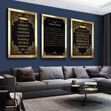 Zevahir Mobilya Dekorasyon Esmaül Hüsna, Ayetel Kürsi, Fatiha Süresi Dini Gold Pleksi Kenar 3'lü Mdf Tablo Seti