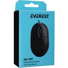 Everest SM-385 K 1.9m Bakır Kablolu USB Siyah 1200DPI Optik Mouse