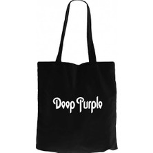 Z zepplin Deep Purple Text Siyah Kanvas Bez Çanta