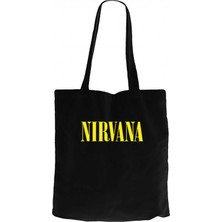 Z zepplin Nirvana Yazı Sarı Siyah Kanvas Bez Çanta
