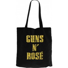 Z zepplin Guns N Rose Text Yellow Siyah Kanvas Bez Çanta