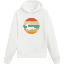 Colermi Retro Geyik Silüet Baskılı Ünisex Kapşonlu Hoodie