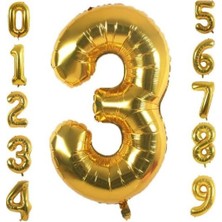 Kostüm Sarayı 3 Yaş Doğum Günü Parti Kutlama Rakam Folyo Balon Altın Renk 36 cm 16 Inç