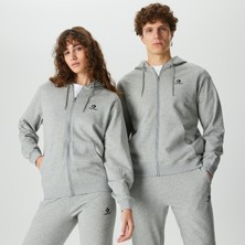 Converse Go-To Embroidered Star Chevron Standard Fit Full-Zip Unisex Gri Kapüşonlu Eşofman Üstü