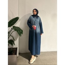 Kadın  Kot Yıkamalı Kuşak Detaylı Uzun Ebise