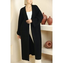 Kadın Uzun Maxi Boy Dokulu Triko Oversize Triko Hırka