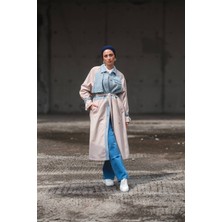 Kadın Kot Detaylı Krem Trençkot